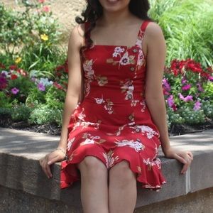 Red floral dress